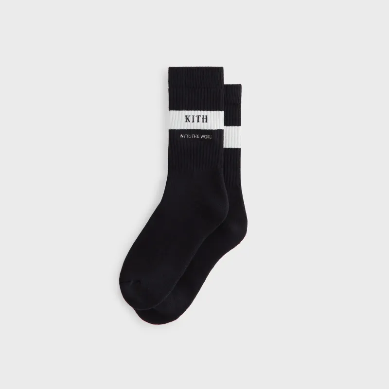 Kith Striped Cotton Crew Socks - Black sold by Kith