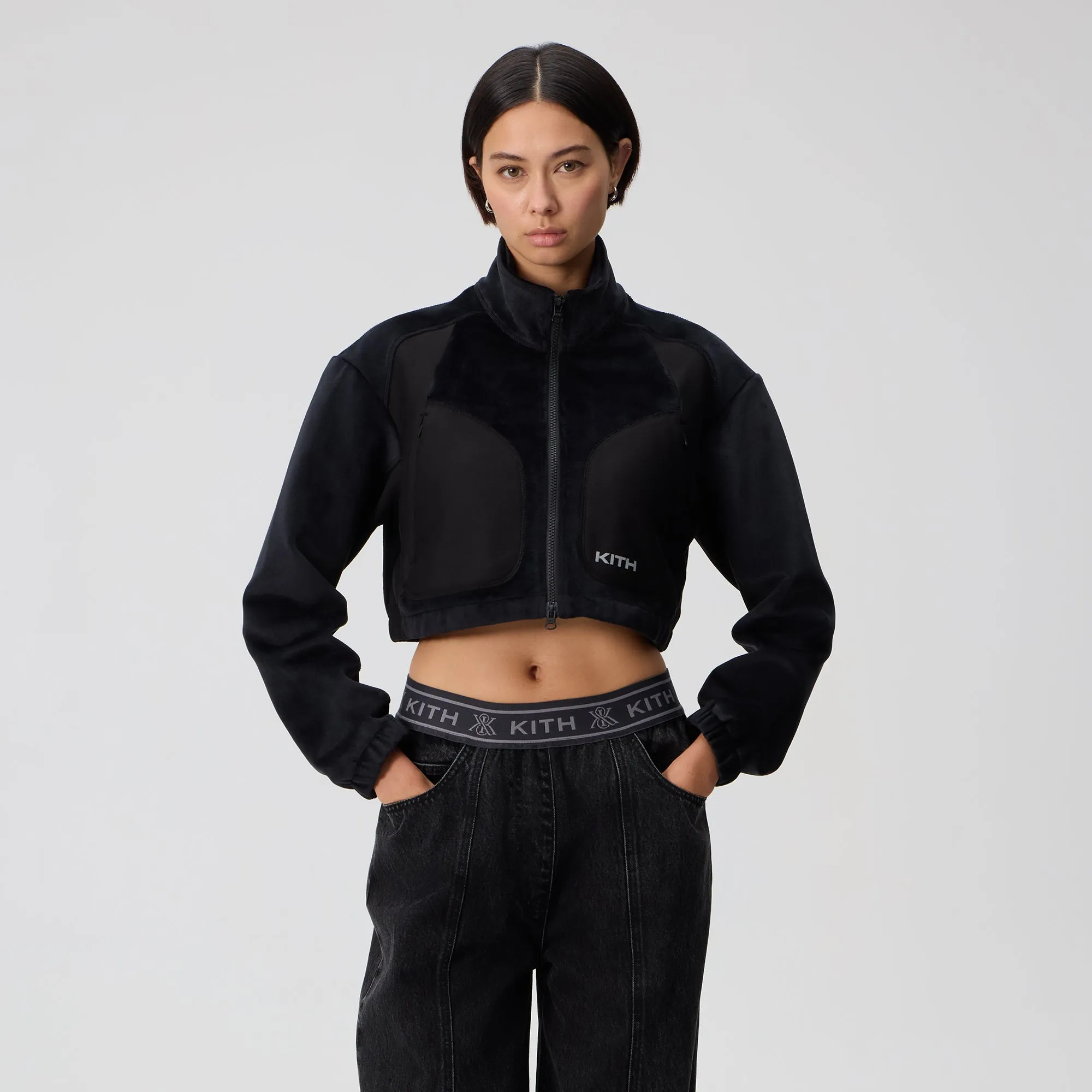 Kith Women Reiko Fleece Cropped Jacket - Black sold by Kith product image thumbnail 2