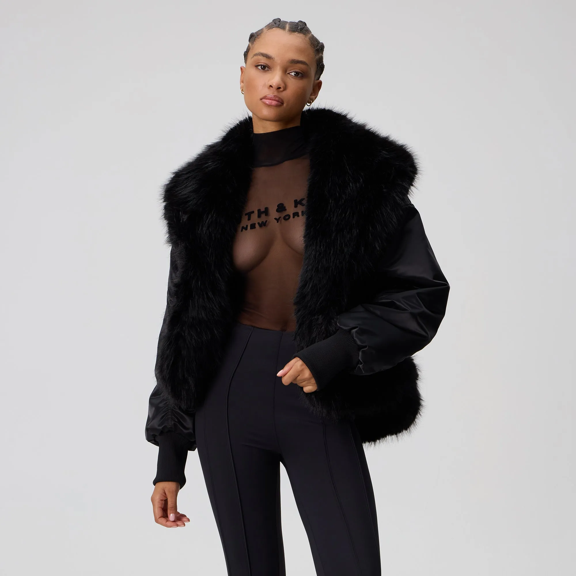 Kith Women Senna Faux Fur Reversible Bomber - Black sold by Kith product image thumbnail 2