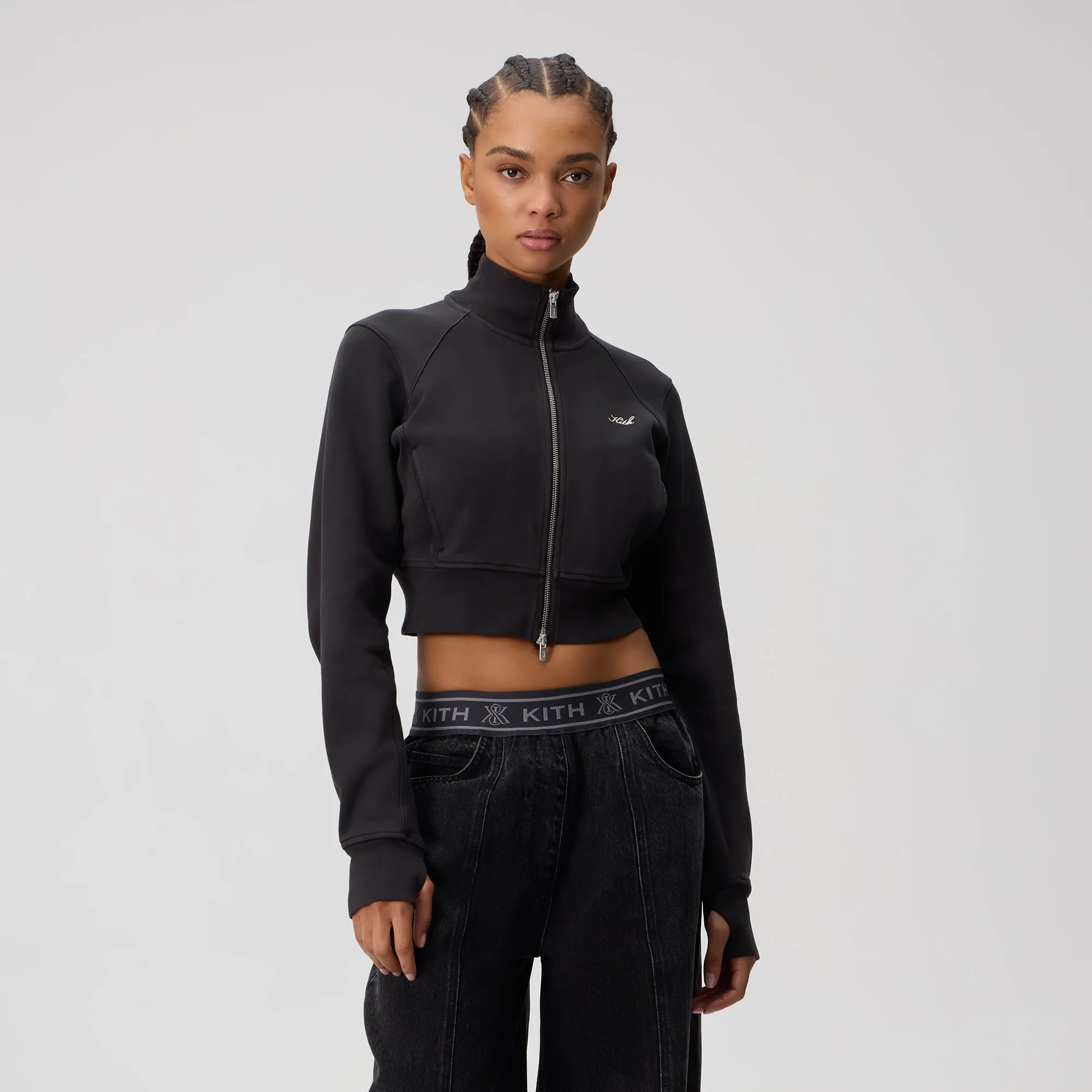 Kith Women Davin Cropped Fleece Track Zip - Black sold by Kith product image thumbnail 2
