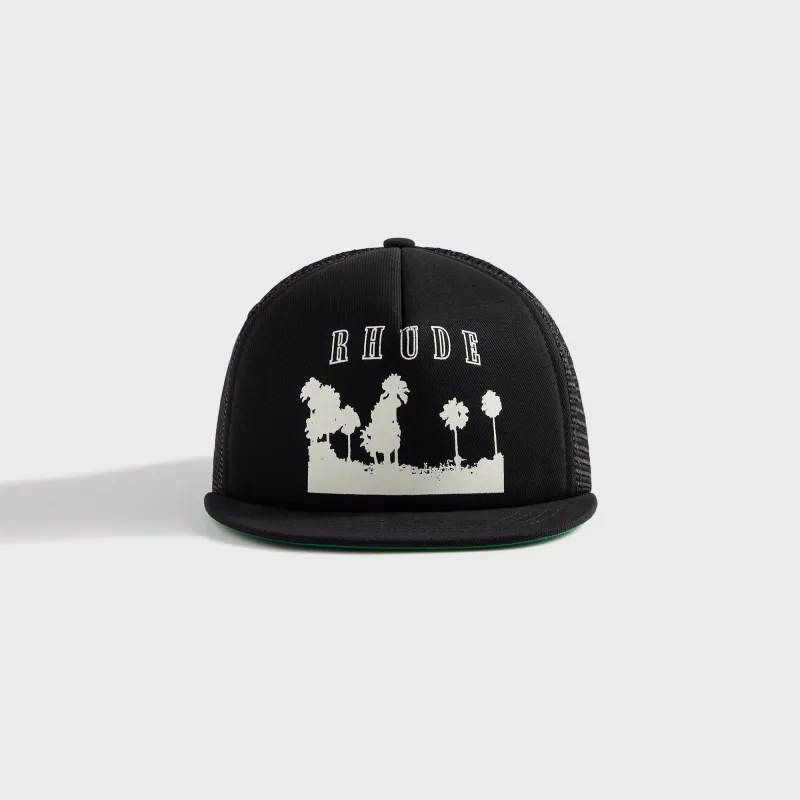Rhude Thousand Palms Trucker Cap - Black / White sold by Kith