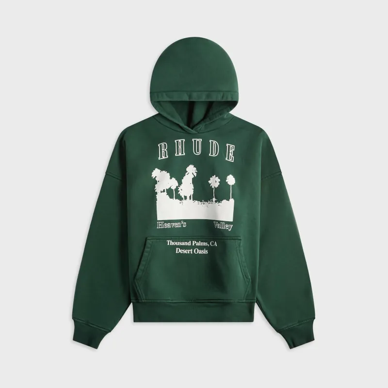 Rhude Thousand Palms Hoodie - Vintage Forest Green / White sold by Kith