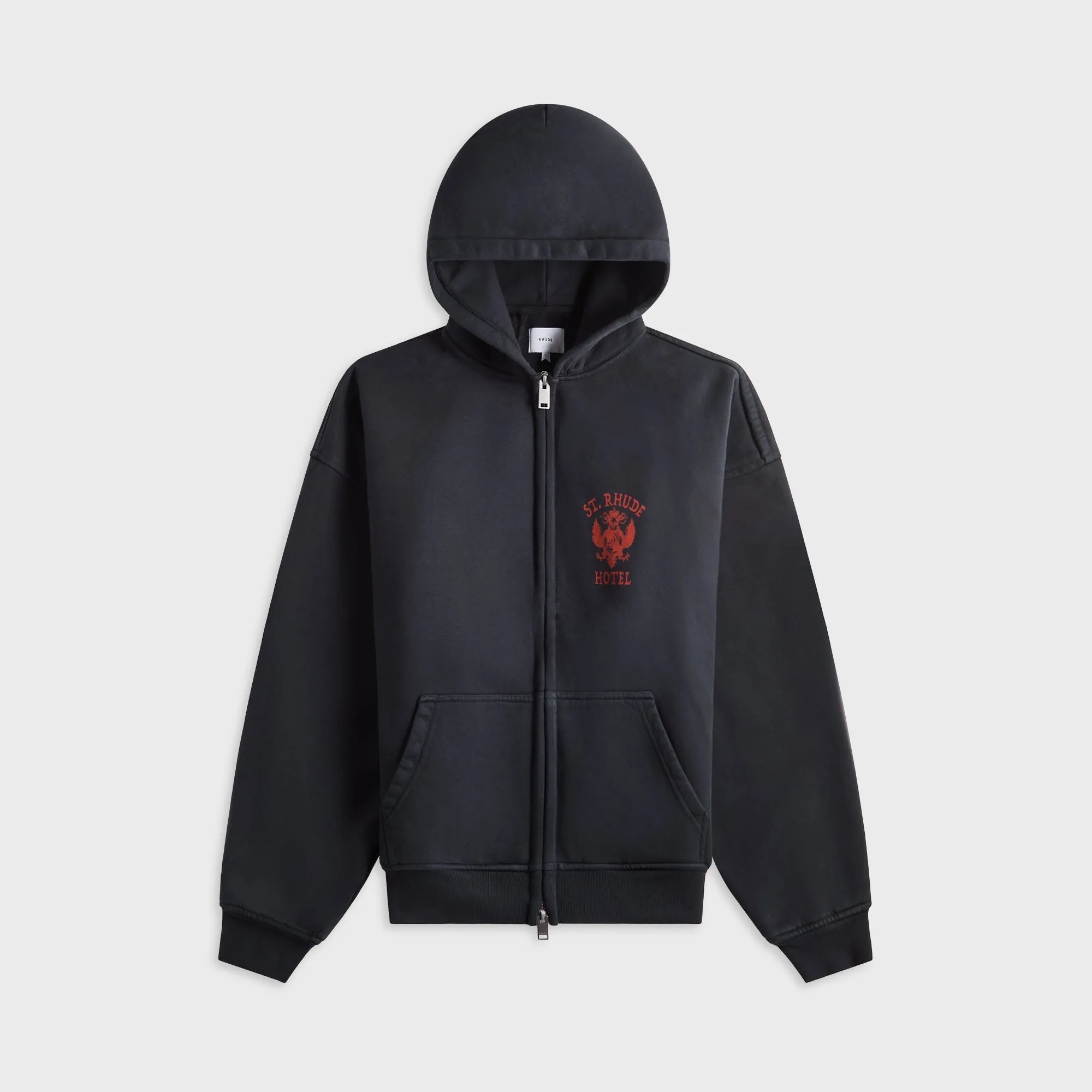 Rhude St. Rhude Seal Zip-Up Hoodie - Vintage Black / Red sold by Kith