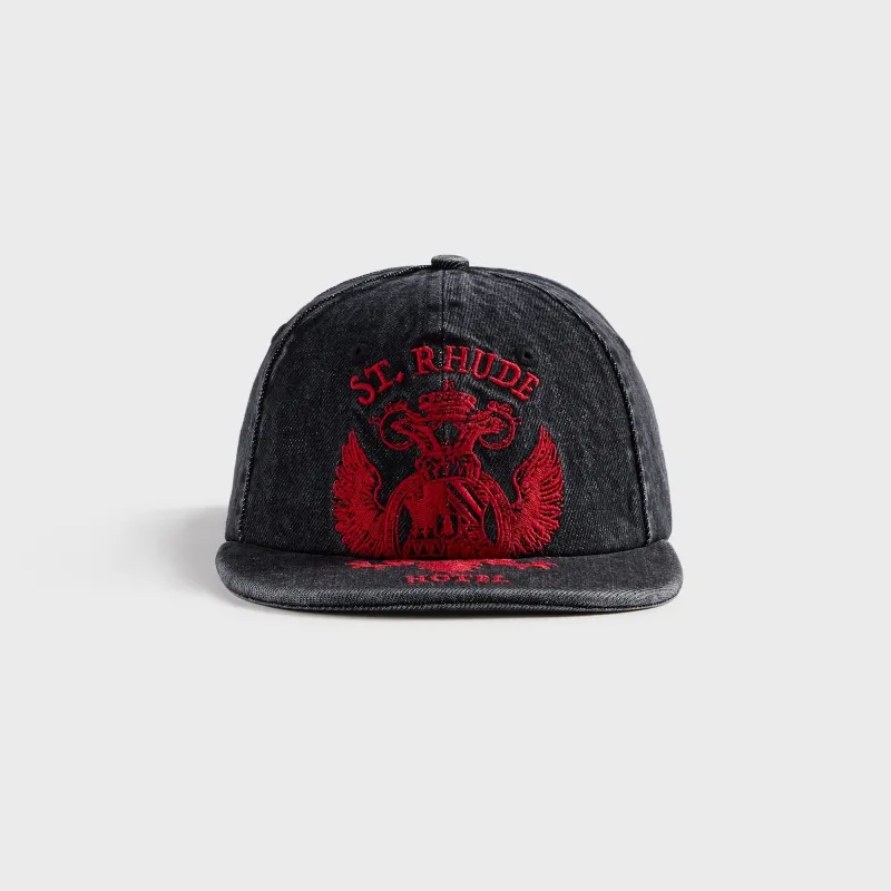 Rhude St. Rhude Seal Denim Curved Brim Cap - Agoura Black / Red sold by Kith