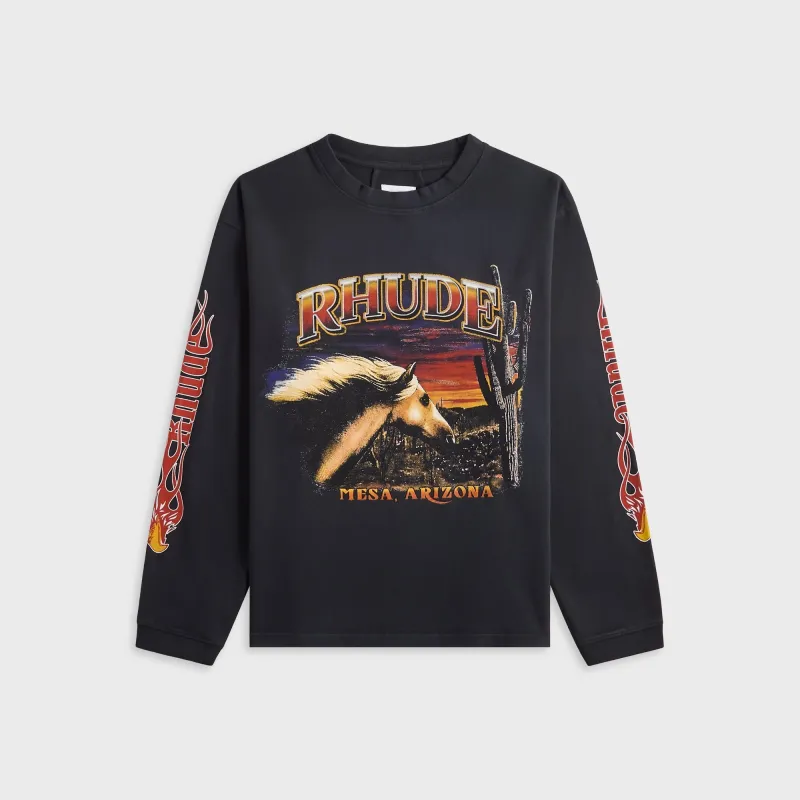 Rhude Mesa Stallion Long Sleeve Tee - Vintage Black / Red / Yellow sold by Kith