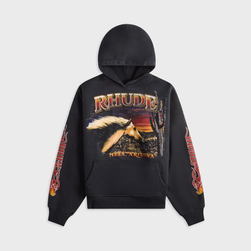 Rhude Mesa Stallion Hoodie - Vintage Black / Red / Yellow sold by Kith