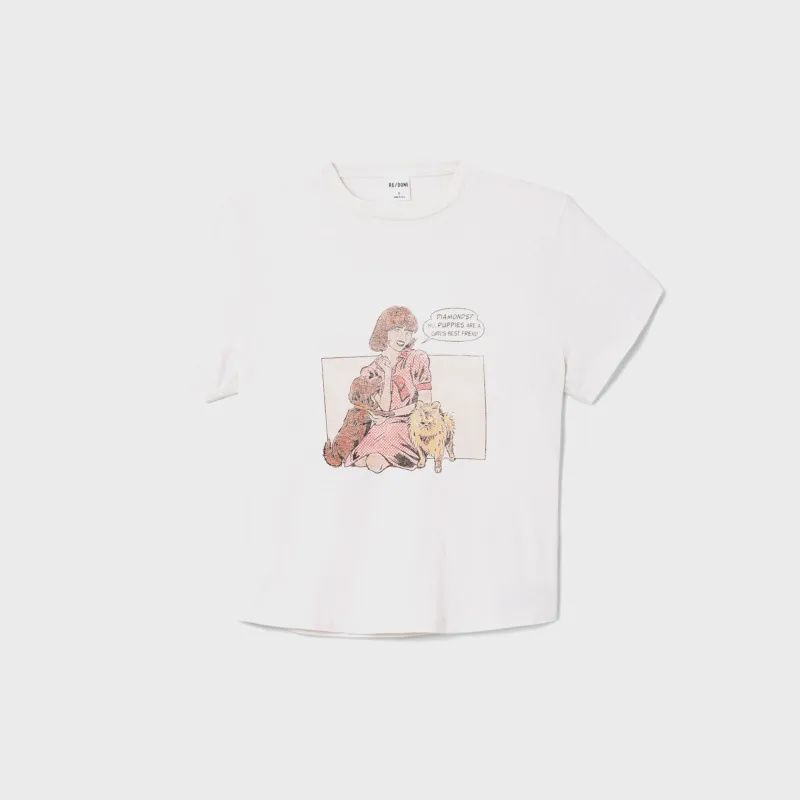 ReDone 50s Boxy Tee Puppies - Vintage White sold by Kith