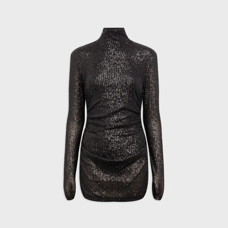 Norma Kamali Long Sleeve Turtleneck Pickleball Dress - Black Sequin sold by Kith