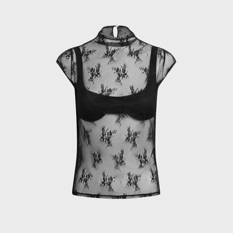 Buci Lace Ember Top - Black Floral sold by Kith