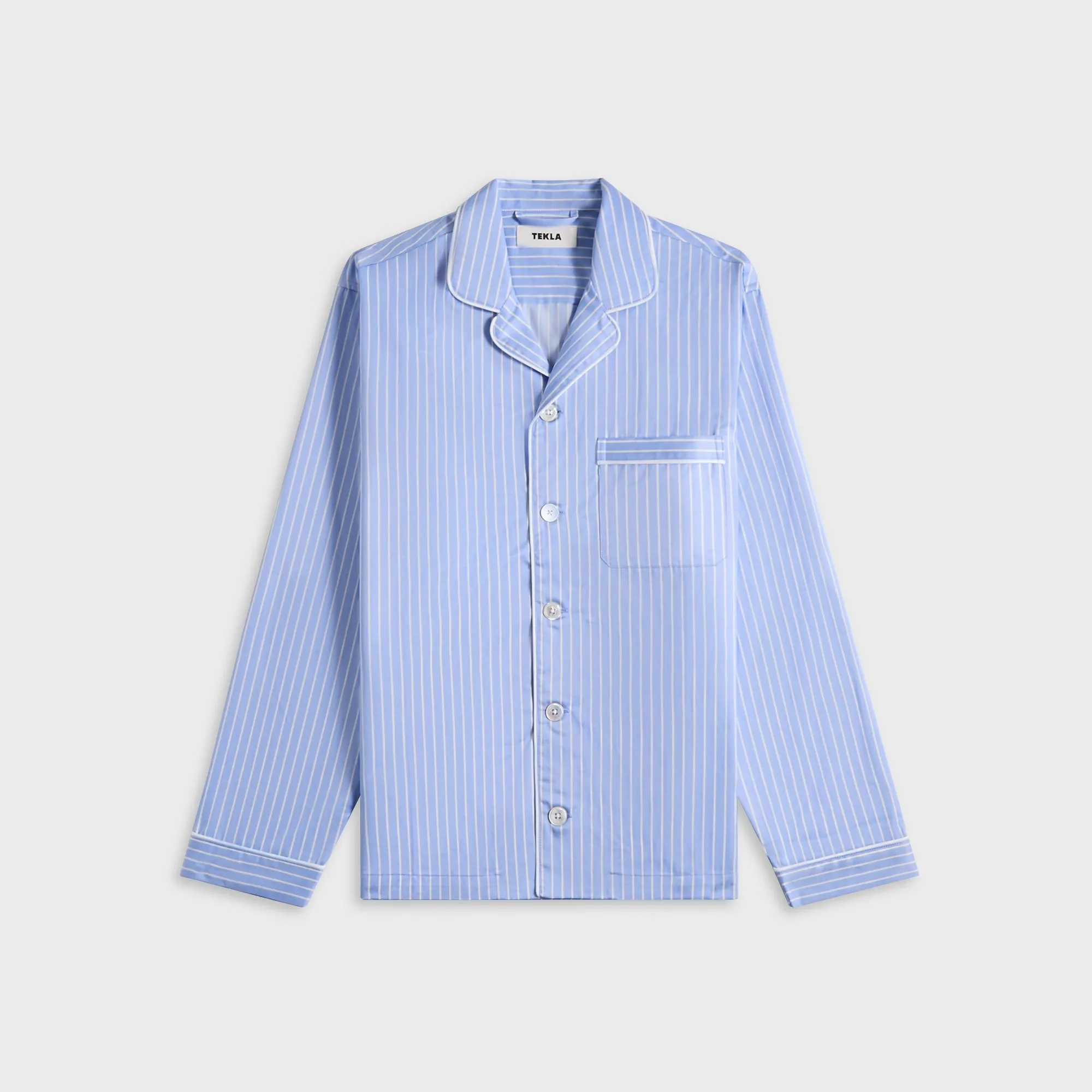 Tekla Sateen Pyjamas Shirt Polo Stripes - Light Blue sold by Kith