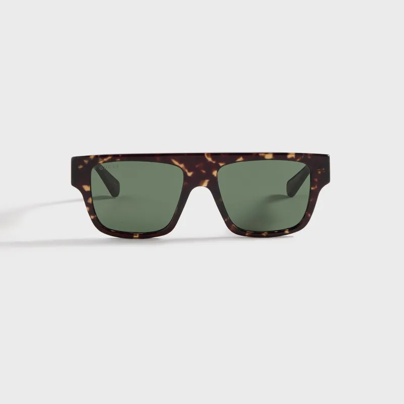 Gucci Rectangular Frame Sunglasses - Havana / Green sold by Kith