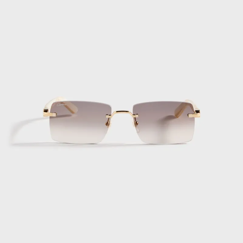 Cartier Rectangle Frame Sunglasses - Gold / Ivory / Grey sold by Kith