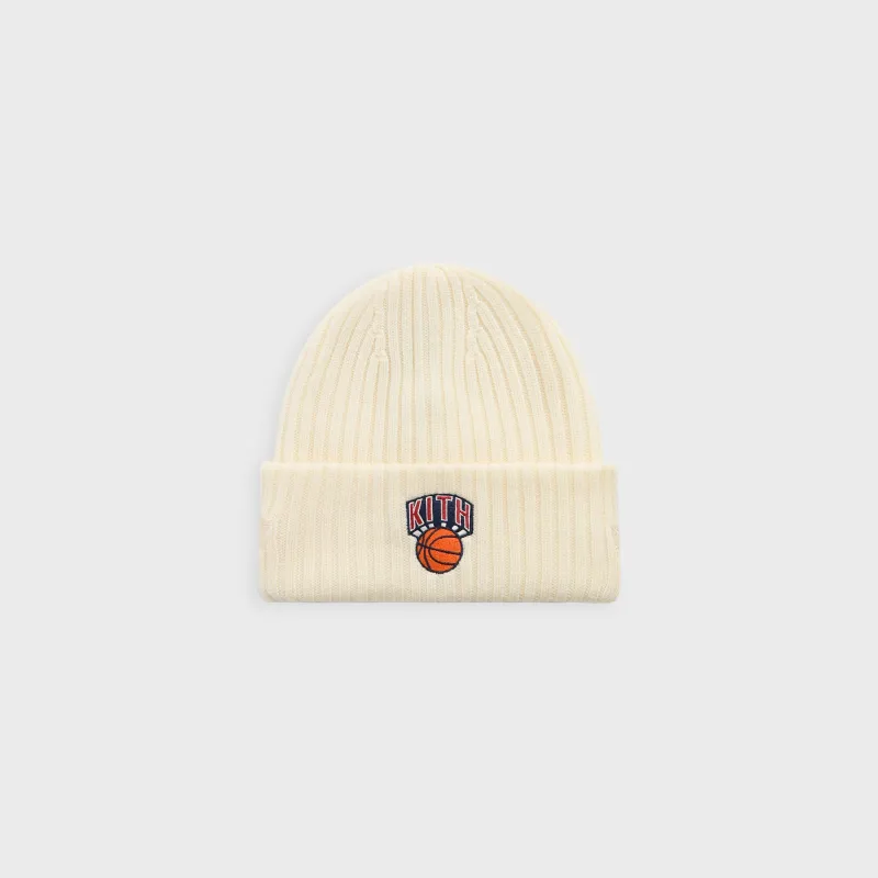 Kith & New Era for the New York Knicks Knit Beanie - Sandrift sold by Kith