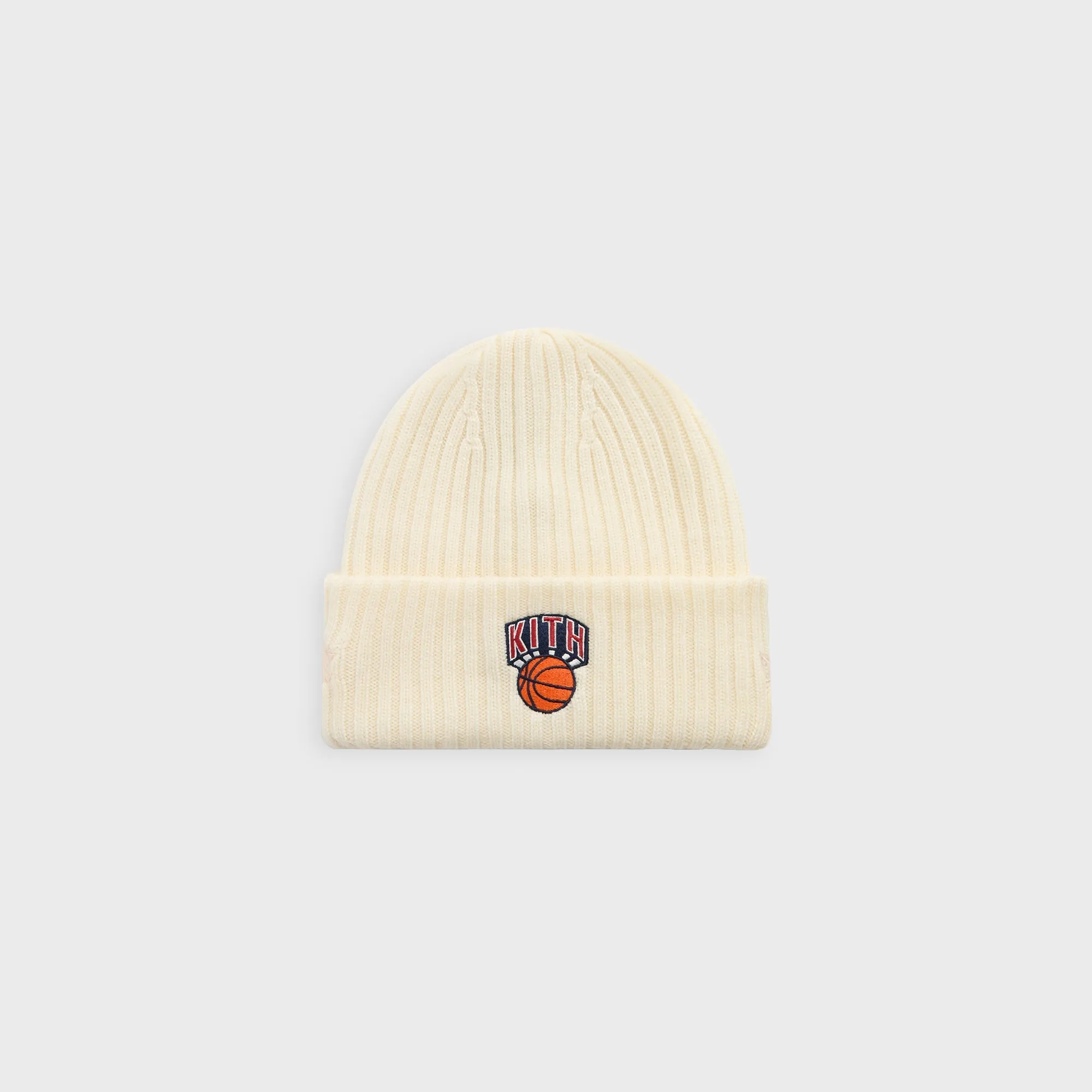 Kith & New Era for the New York Knicks Knit Beanie - Sandrift sold by Kith