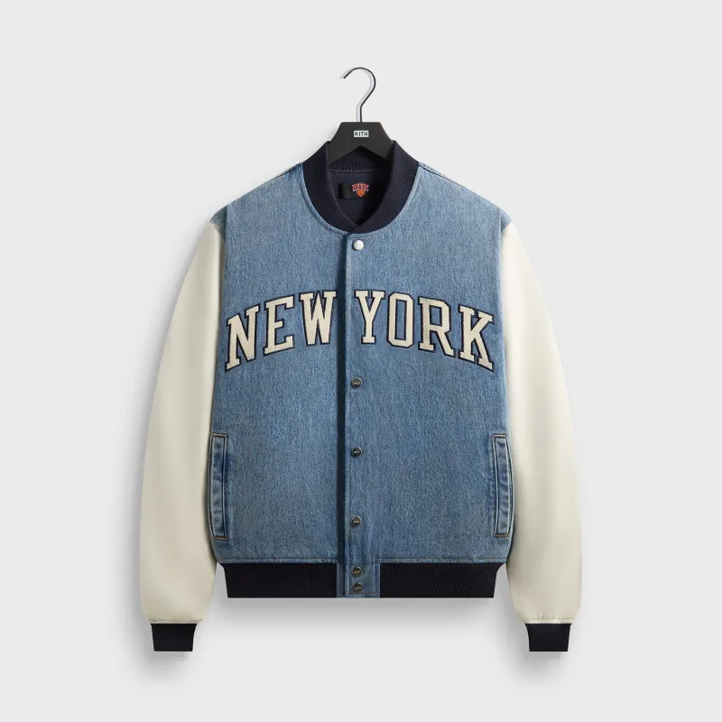 Kith for the New York Knicks Denim Marvin Bomber - Medium Indigo sold by Kith