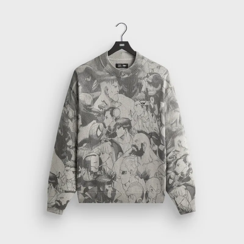 Marvel vs. Capcom | Kith Super Heroes Crewneck Sweater - Light Heather Grey sold by Kith