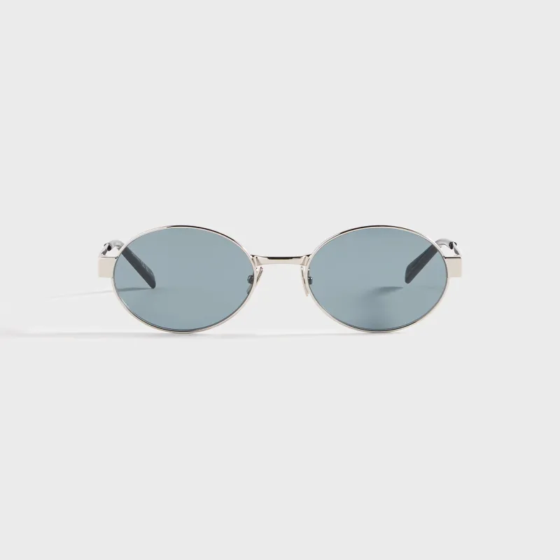 Saint Laurent Round Metal Sunglasses - Silver / Blue sold by Kith