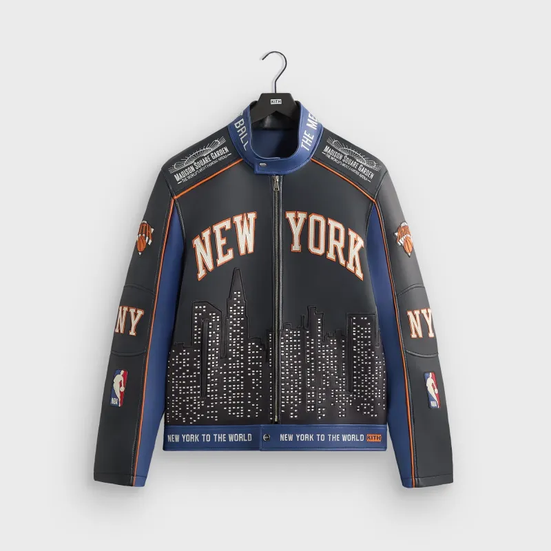 Kith for the New York Knicks Leather Moto Jacket - Nocturnal sold by Kith