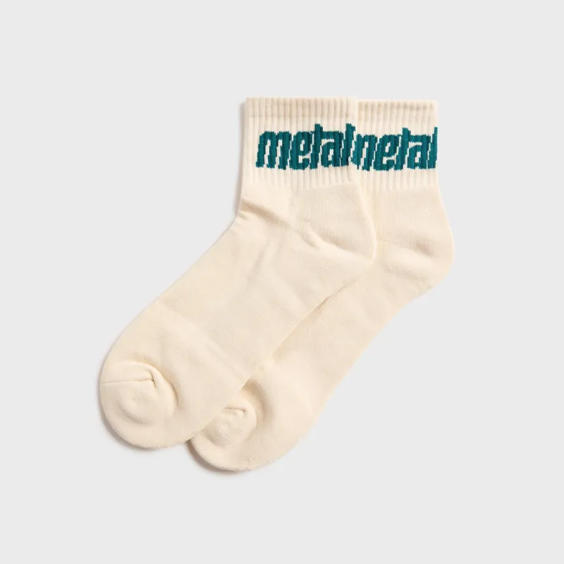 Metalwood Metal Logo Quarter Sock - Off-White / Spruce made by Metalwood Studios