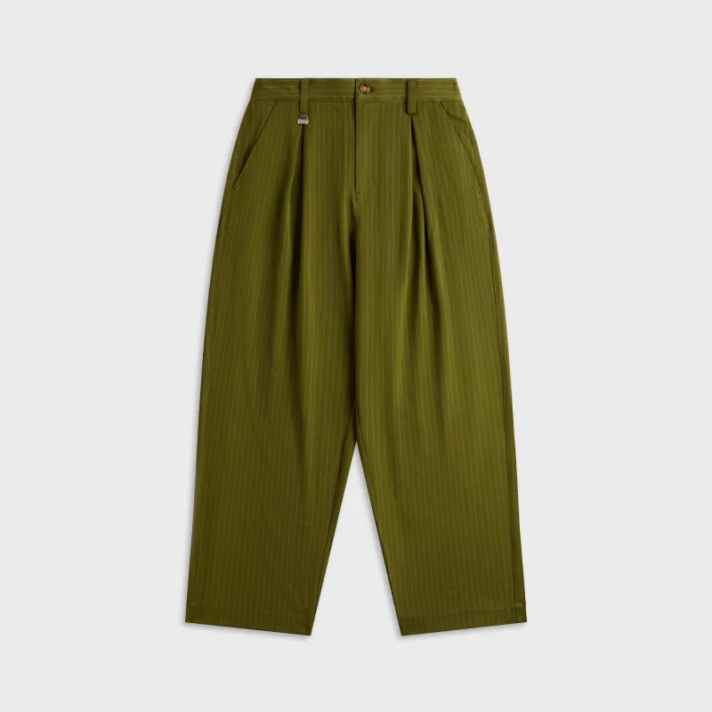 Metalwood Elastic Waist Baggy Pant - Olive Pinstripe sold by Kith