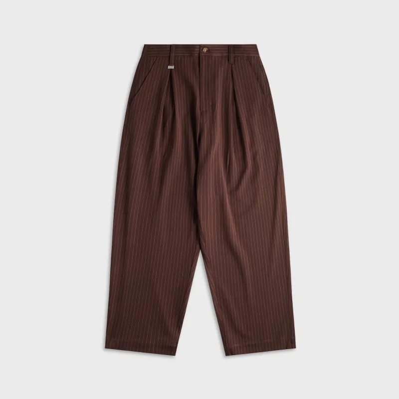 Metalwood Elastic Waist Baggy Pant - Brown Pinstripe sold by Kith
