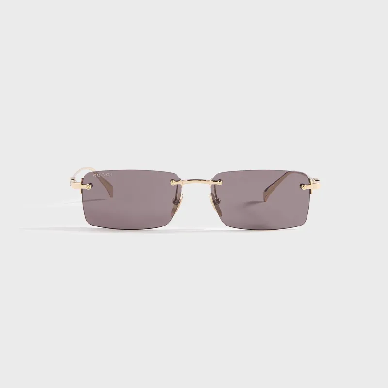Gucci GG Rectangular Frame Sunglasses - Gold / Grey sold by Kith