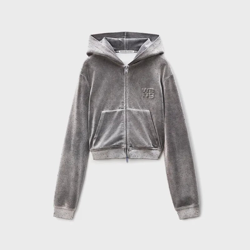 Alexander Wang Shrunken Zip Up Hotfix Hoodie - Grey sold by Kith