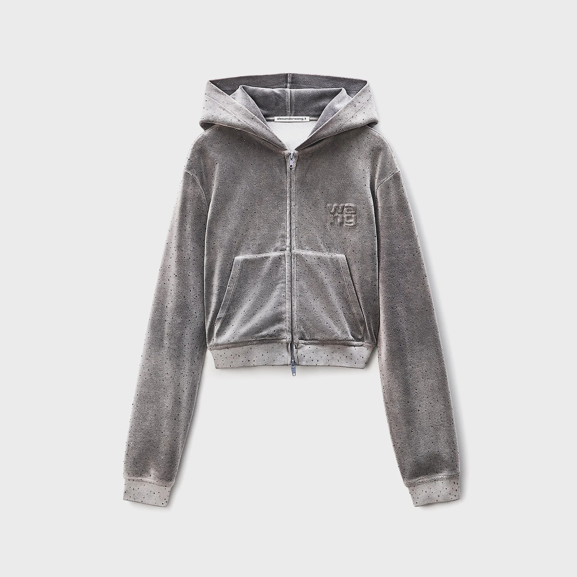 Alexander Wang Shrunken Zip Up Hotfix Hoodie - Grey sold by Kith