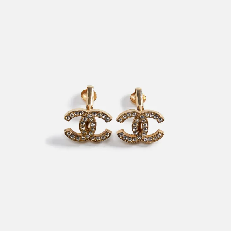 WGACA Chanel Crystal CC Earrings - Gold made by What Goes Around Comes Around
