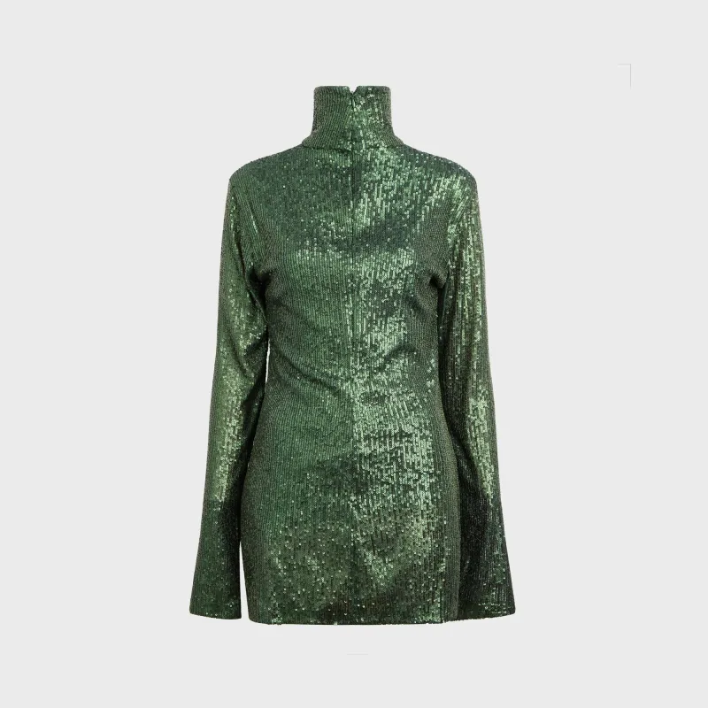 Norma Kamali Long Sleeve Slim Fit Turtleneck Pickleball Dress - Dark Emerald sold by Kith