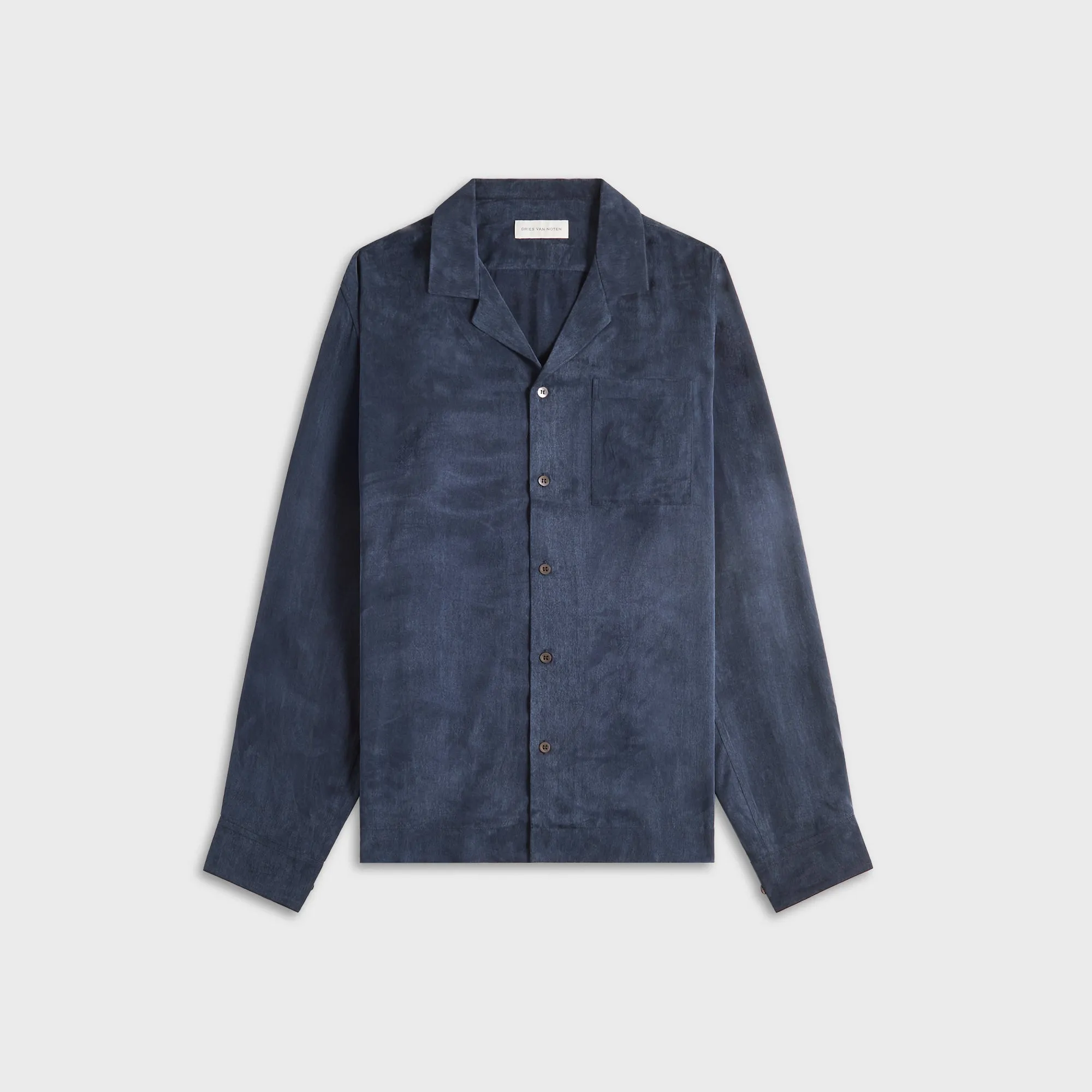 Dries Van Noten Sand Washed Cupro Shirt - Navy sold by Kith