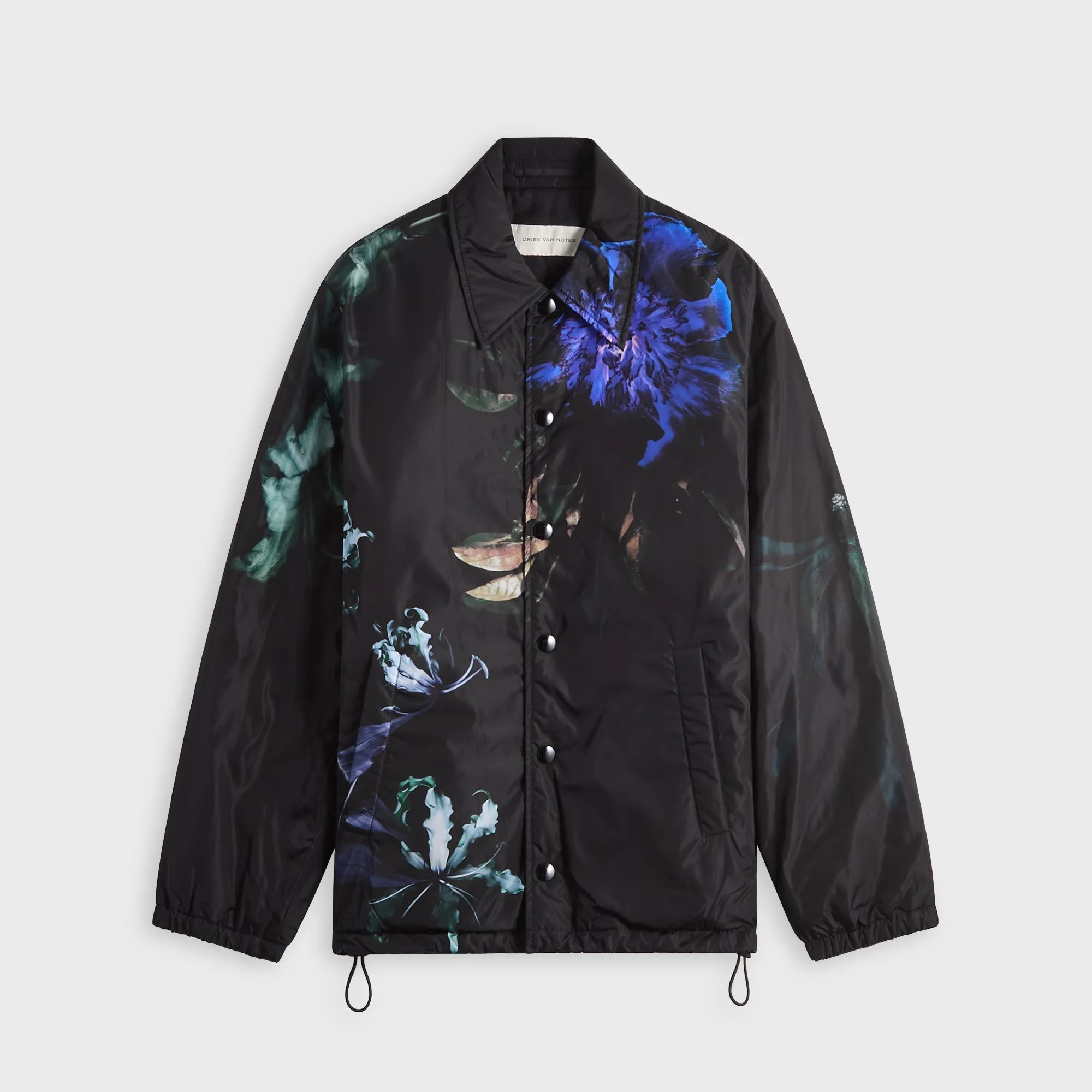Dries Van Noten Flower Print Water Repellent Nylon Jacket - Black sold by Kith