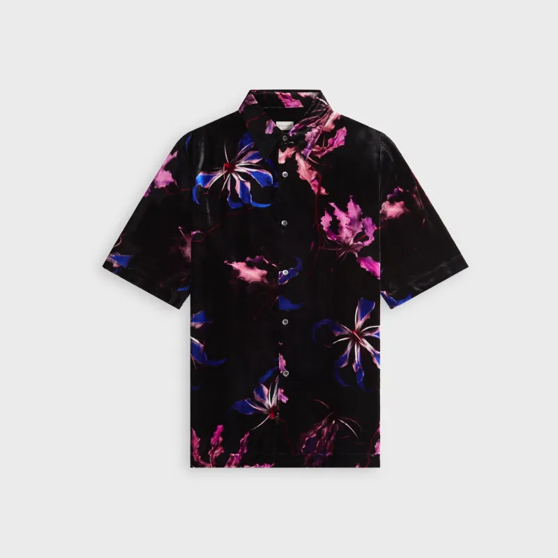 Dries Van Noten Dragon Flower Print Viscose Silk Velvet Shirt - Black made by Dries Van Noten