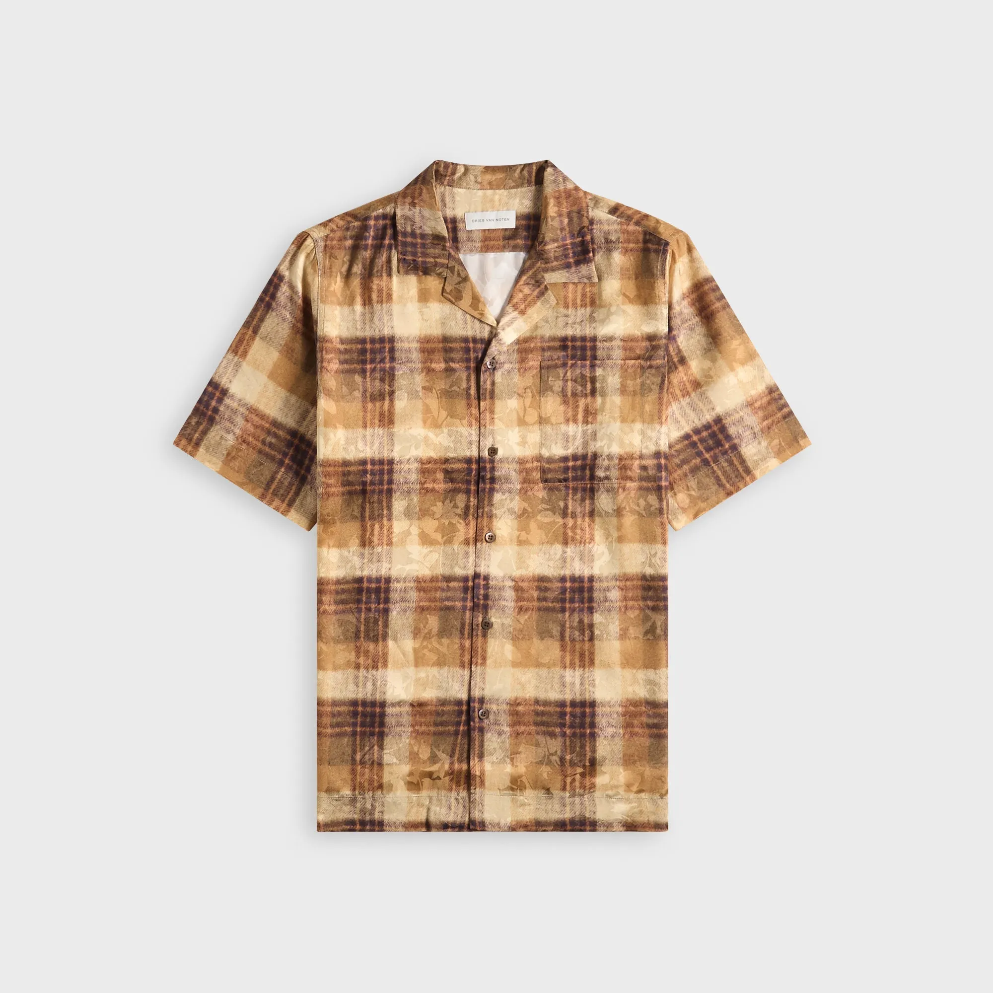 Dries Van Noten Check Print Viscose Jacquard Shirt - Tan sold by Kith