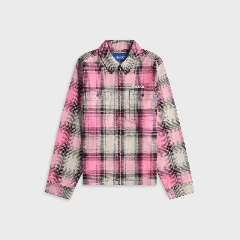 Awake NY Flannel Zip Shirt - Pink sold by Kith