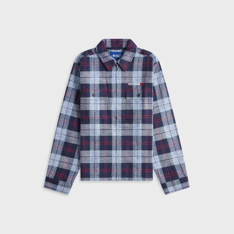 Awake NY Flannel Zip Shirt - Blue made by Awake