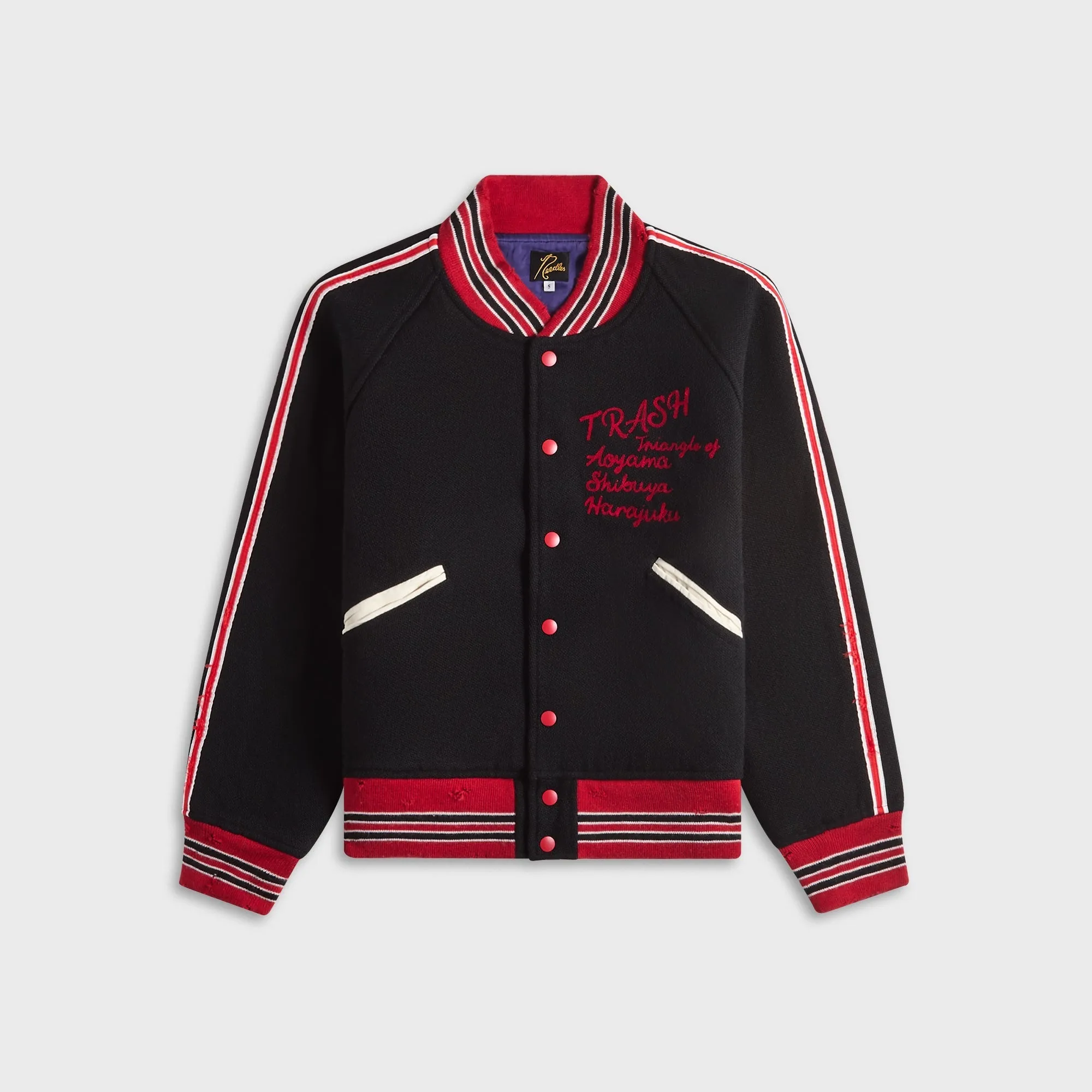 Needles Deconstructed Lettered Wool Melton Jacket - Black sold by Kith