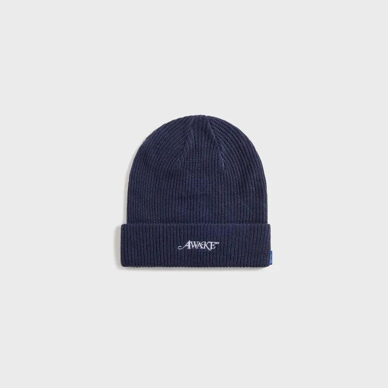 Awake NY Loose Gauge Knit Beanie - Navy sold by Kith