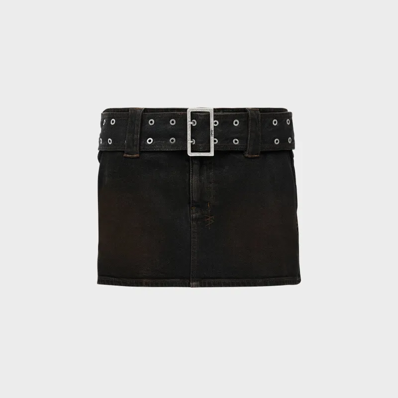Ksubi Micro Mini Belted Greased Skirt - Brown made by Ksubi