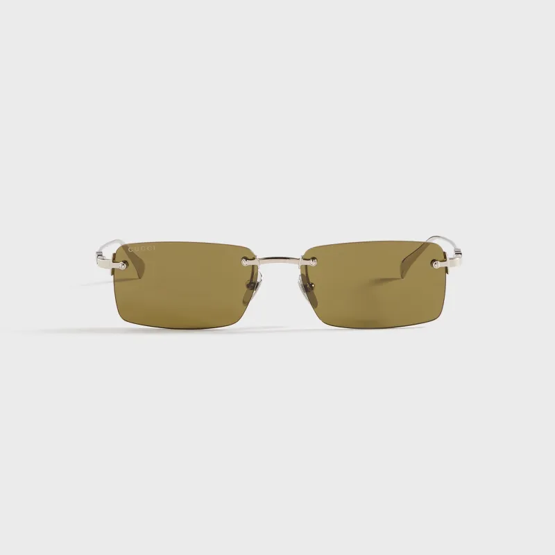 Gucci GG Rectangle Frame Sunglasses - Silver / Brown sold by Kith