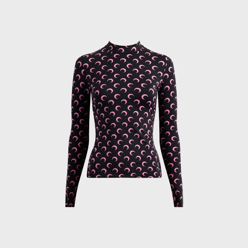 Marine Serre Moon Printed Jersey Long Sleeve High Neck Top - Black / Pink sold by Kith