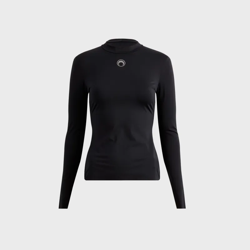 Marine Serre Moon Logo Strass Jersey Long Sleeve Highneck Top - Black sold by Kith
