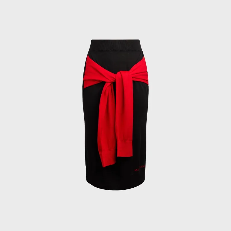 Marine Serre Hybrid Knit Wrapped Knee Length Skirt - Black / Red made by Marine Serre