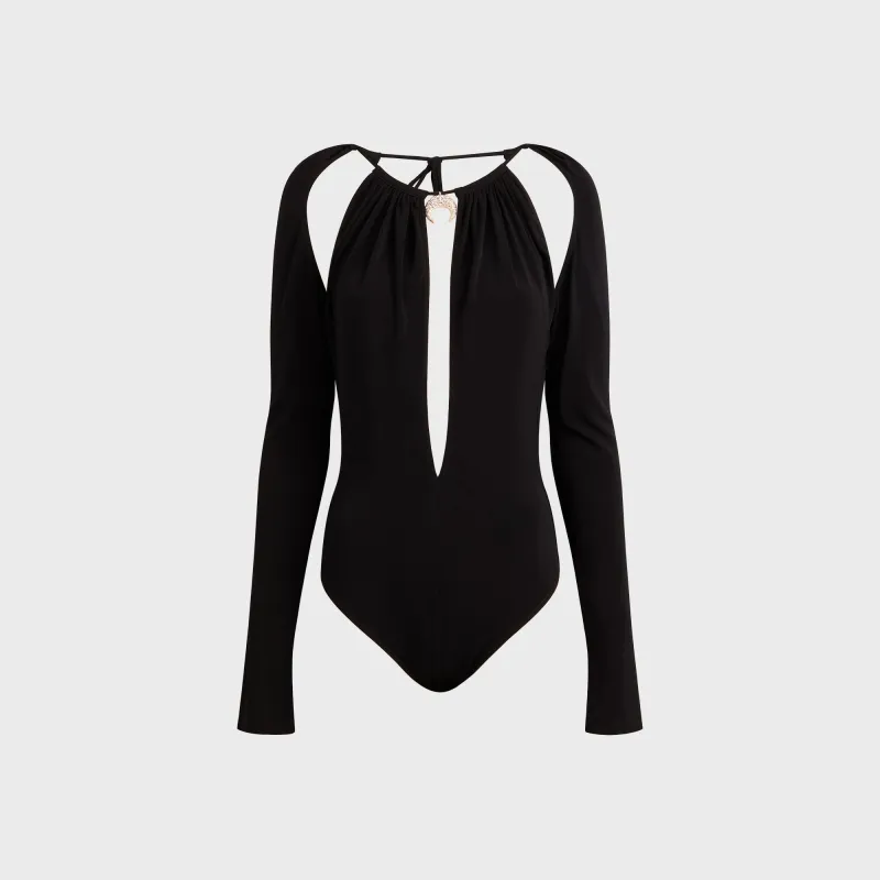 Marine Serre Draped Jersey Long Sleeve Top - Black sold by Kith