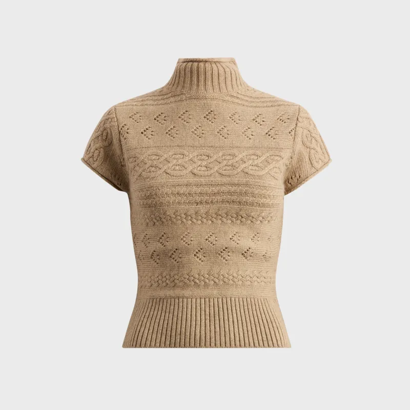GUIZIO Short Sleeve Cable Turtleneck - Warm Taupe sold by Kith