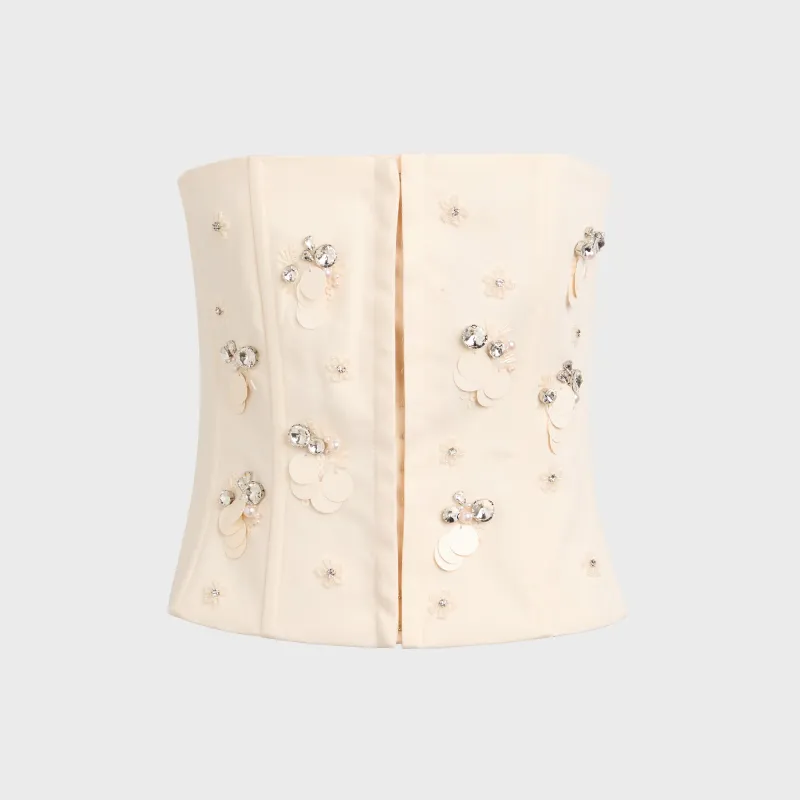 GUIZIO Embellished Twill Corset - Ivory sold by Kith