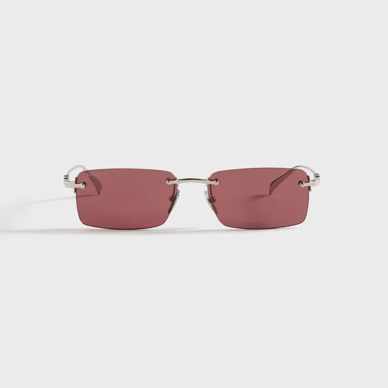 Gucci Rectangle Sunglasses - Silver / Red sold by Kith