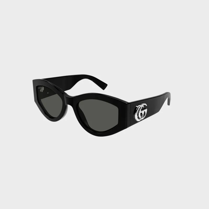 Gucci Eyewear Oval Frame Sunglasses - Black / Grey sold by Kith