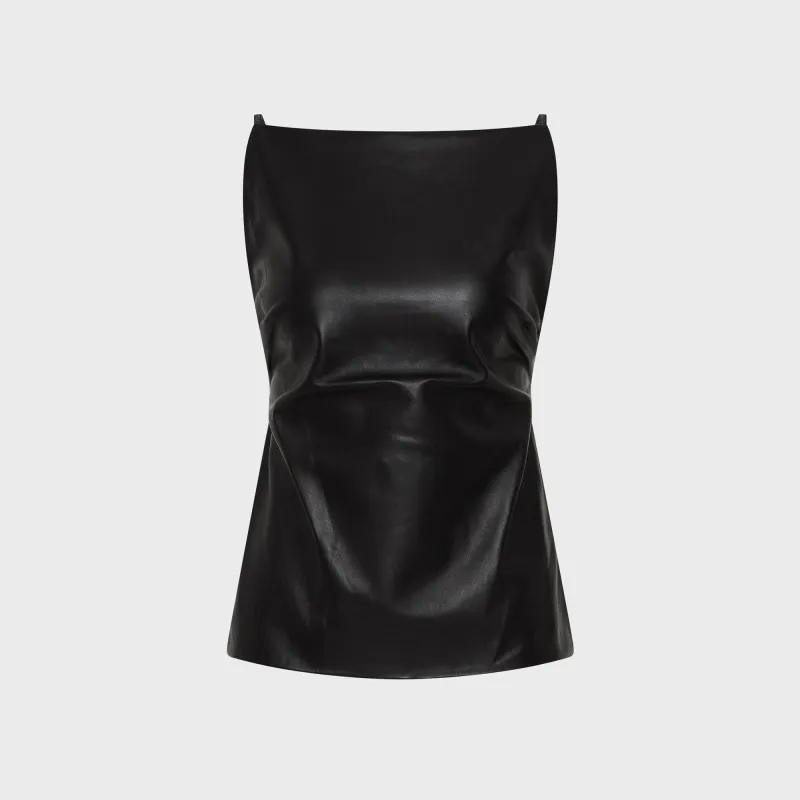 St.Agni Leather Square Neck Top - Black sold by Kith