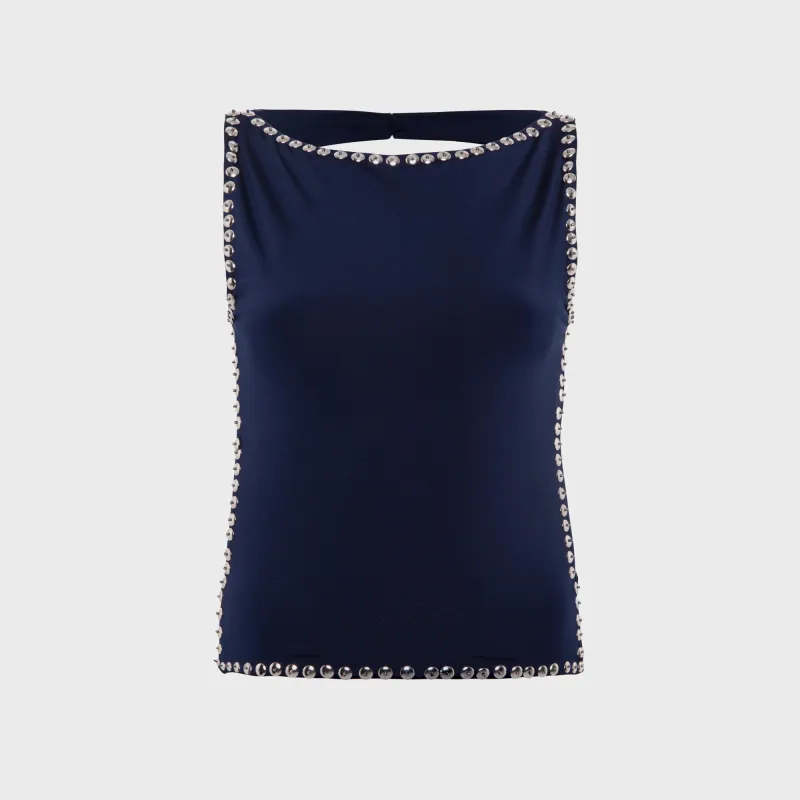 Siedres Zelna Fitted Jersey Top - Navy sold by Kith